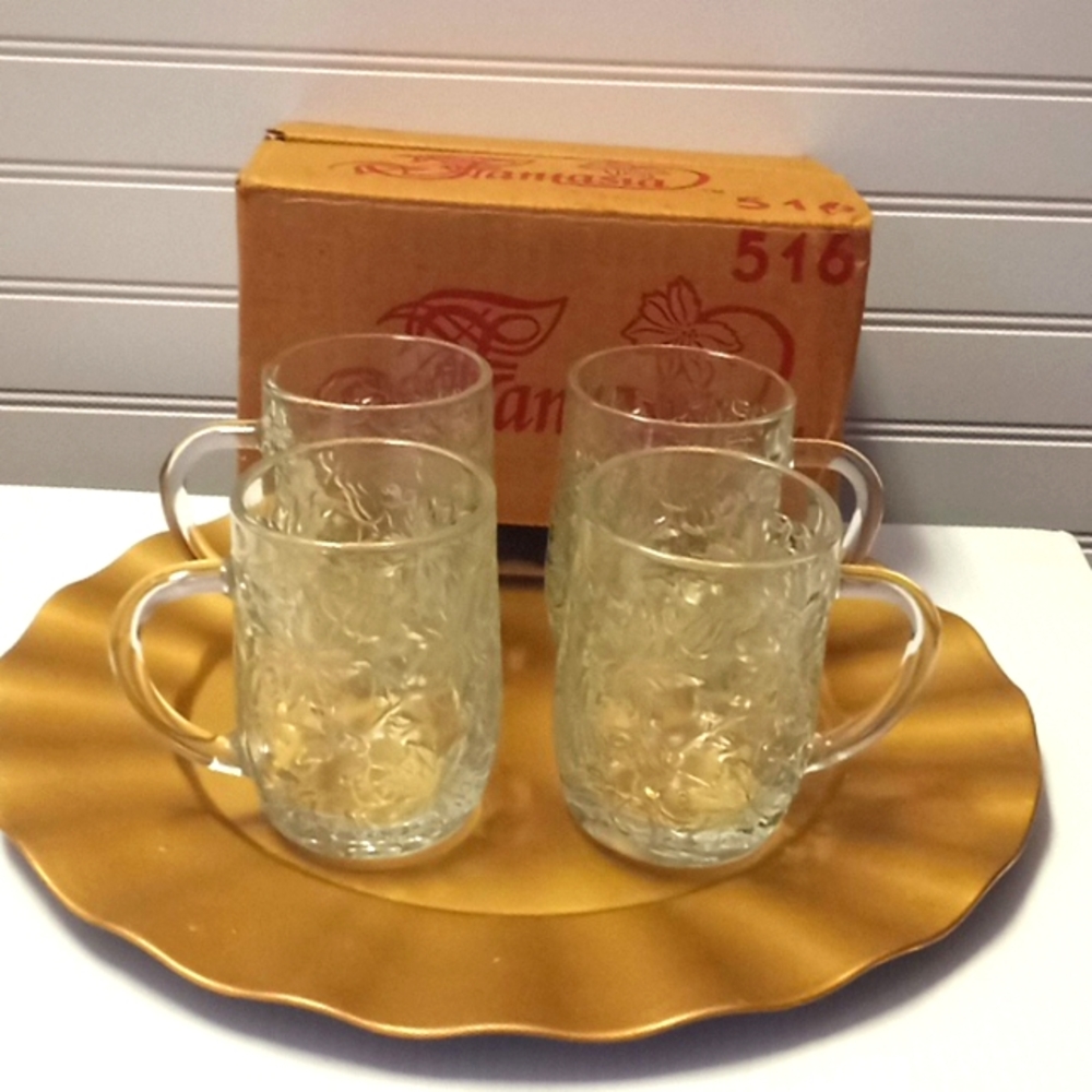 VTG- Princess House Fantasia Crystal Floral Mugs-# 516